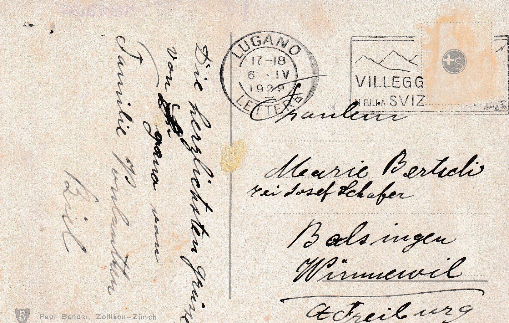 Cartoline postali: AK Lugano gel. am 6..4.1929 – Usato da Fribourg venduto da schnalla92 1