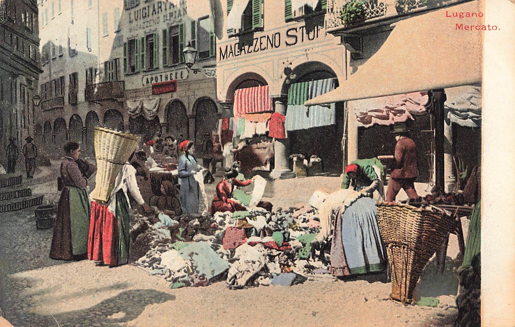 Cartoline postali: Lugano Mercato – Usato da Biasca venduto da Blenio71