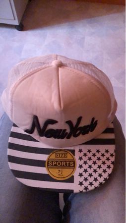 New York Cap Mesh Back White Black Size 7 1/4 New
