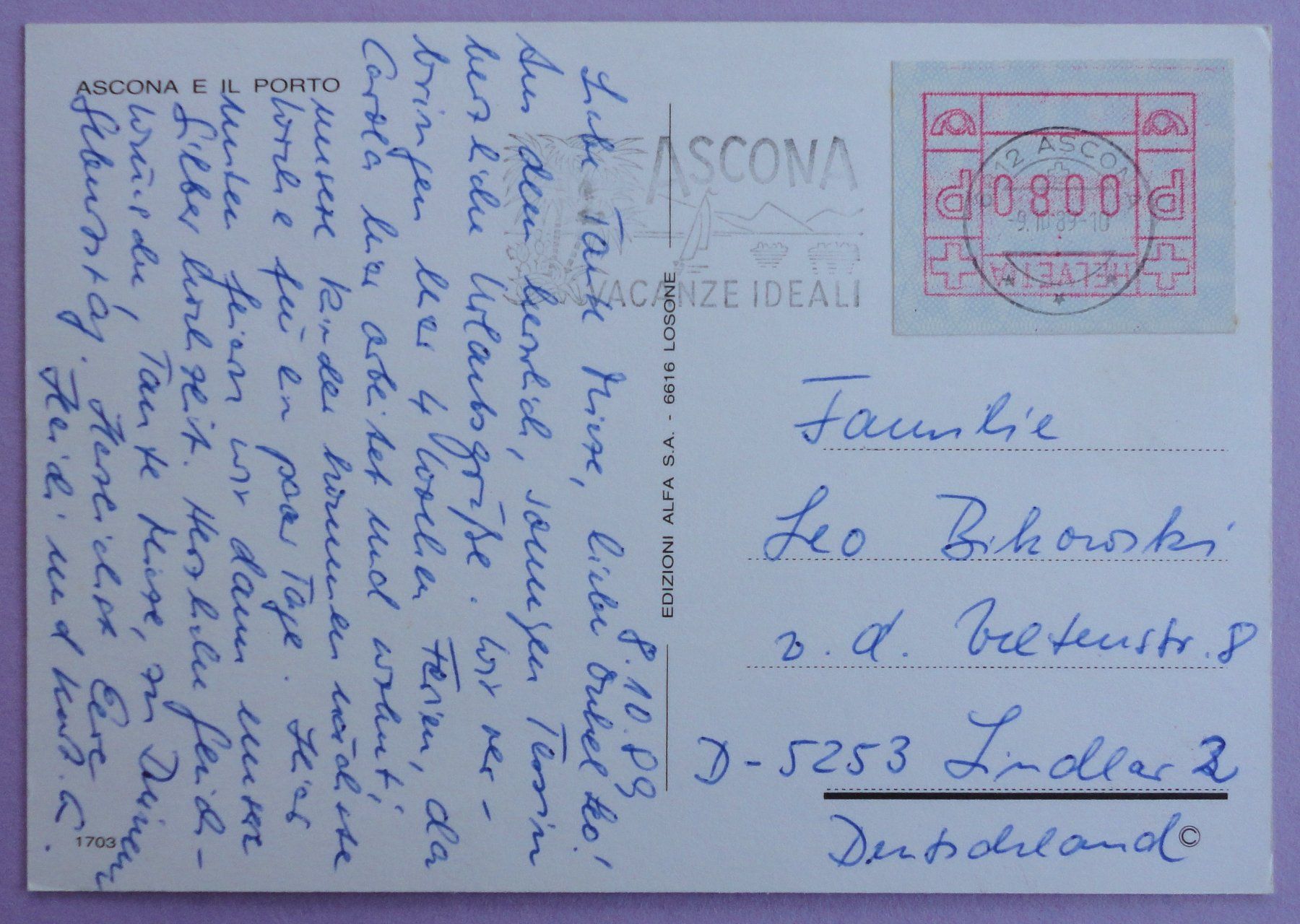 Cartoline postali: Ascona e il porto – Usato da Fétigny venduto da Billy2miny 1