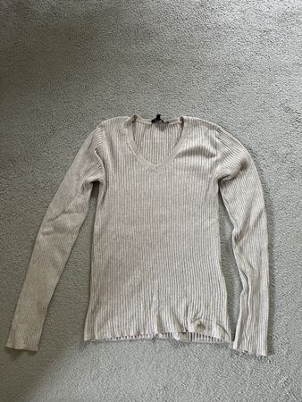 C&A Beiges geripptes Langarmshirt Grösse M