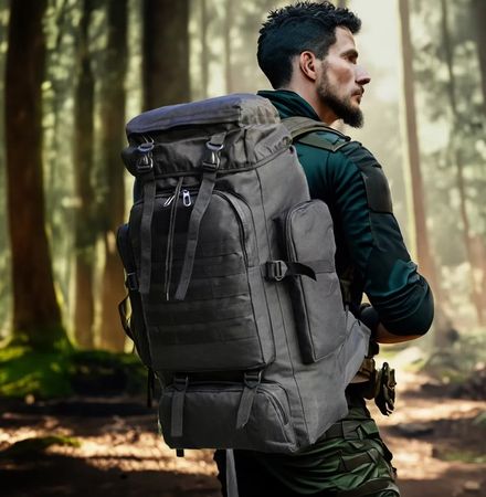 80l Taktischer Wander Rucksack 600D Camping Trekking schwarz