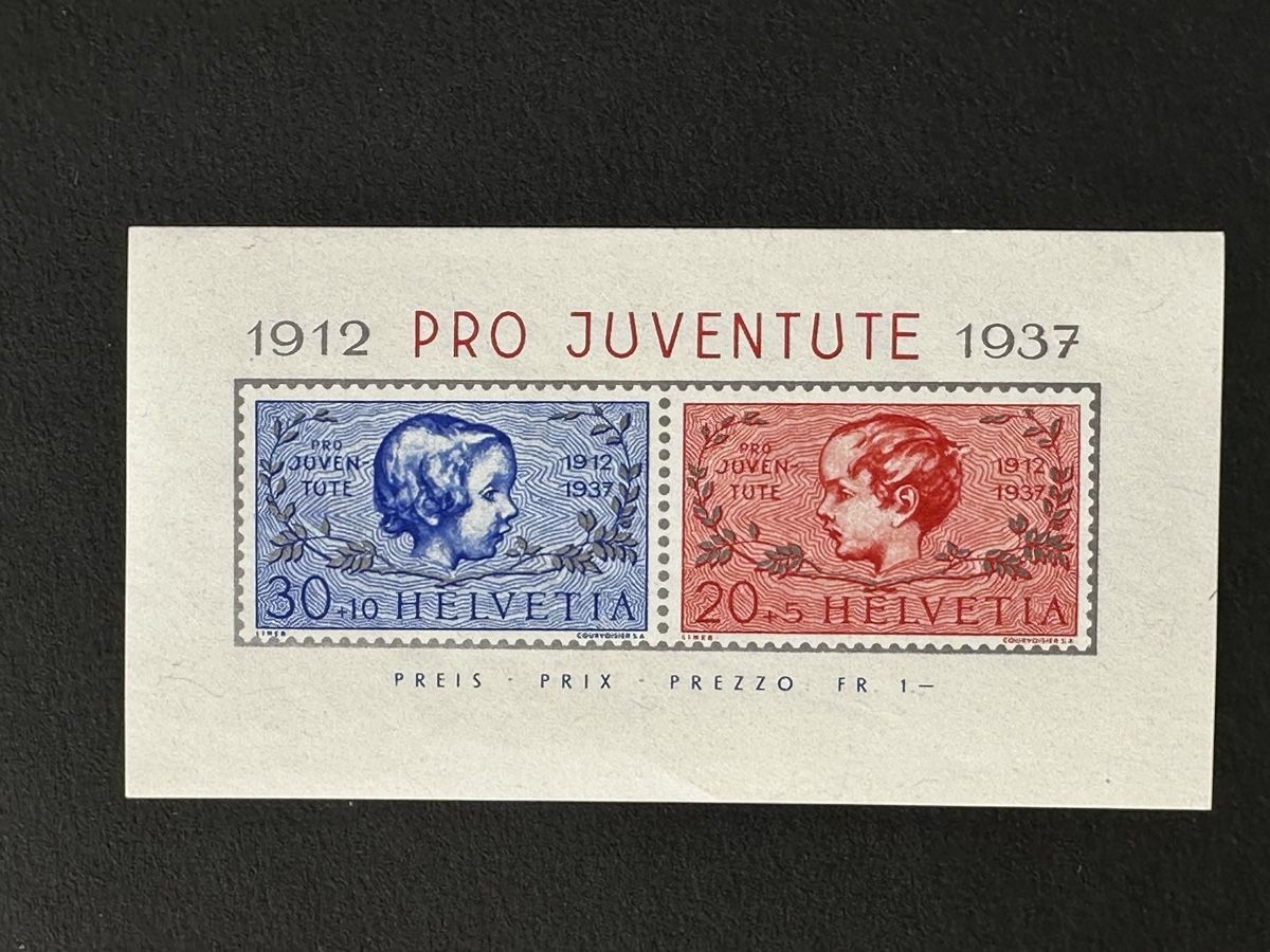 Tutti i francobolli: Schweiz - 1937 Pro Juventute Jubiläumsblock postfrisch – Usato da Schmitten / FR venduto da Samsara169