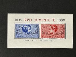 Schweiz - 1937 Pro Juventute Jubiläumsblock postfrisch