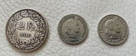 🪙PAKET 3 Stück  2Fr(1916) 10Rp(1895,1939)