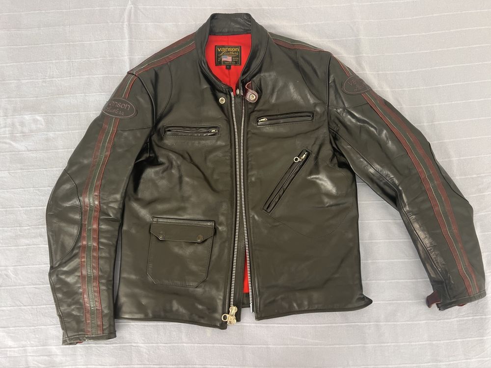 Ansons Alpha Industries Lederjacke Schwarz Vanson Motorrad Herren