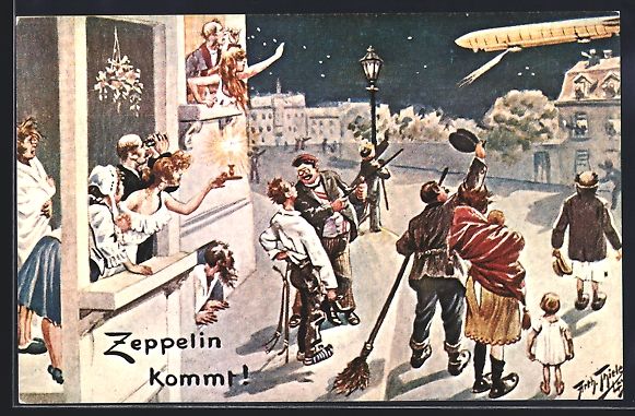 Foto & Poster: A. Thiele: Zeppelin kommt!, Nachtfahrt,  – Usato da Berlin venduto da bartko-reher