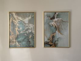 Zwei Bilder-Set abstrakt Goldrahmen