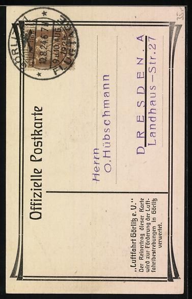 Cartoline postali: Görlitz, Flugtage 1924, Flugzeug über  – Usato da Berlin venduto da bartko-reher 1