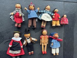9 Stk. Vintage Holzpuppen, für die Puppenstube