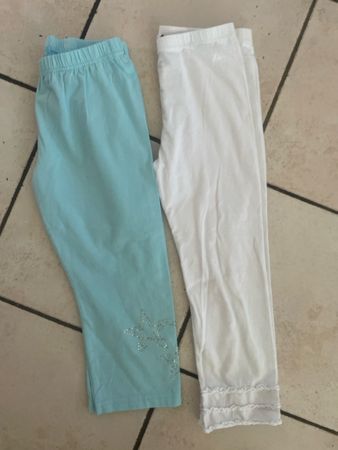 2 Leggings 7/8 Gr.158/164 hellblau/weiss Sternen/Rüschen