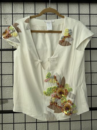 Chloe Damen T-Shirt weiss Grösse 38 Applikationen Seide