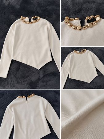 ZARA Damen Pullover beige mit Goldkette Gr. S – elegant