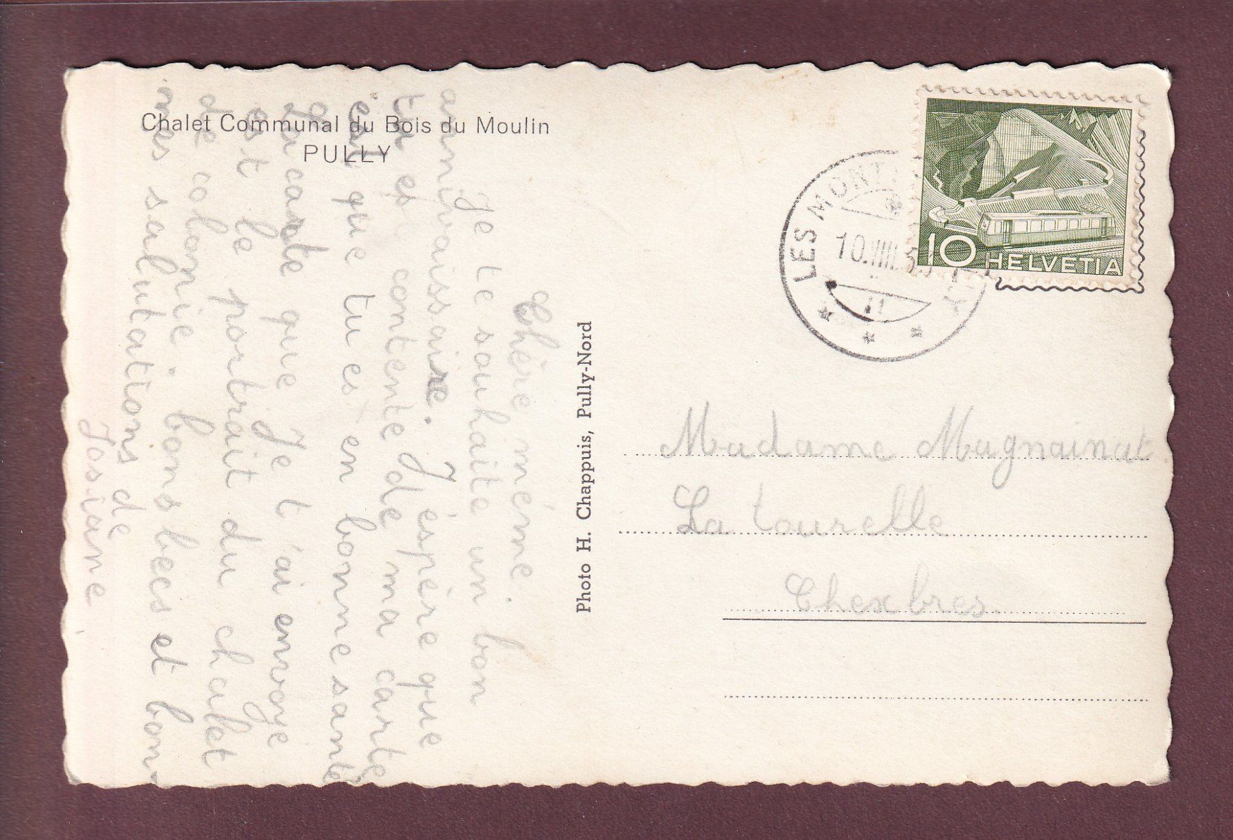 Cartes postales: PULLY - Chalet du Bois du Moulin - 1953 – D'occasion à Pully par nicecards 1