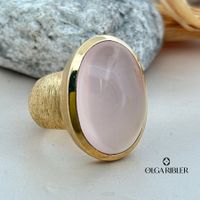Rosenquarz Ring Sterling Silber gelbvergoldet Ringgrösse 58