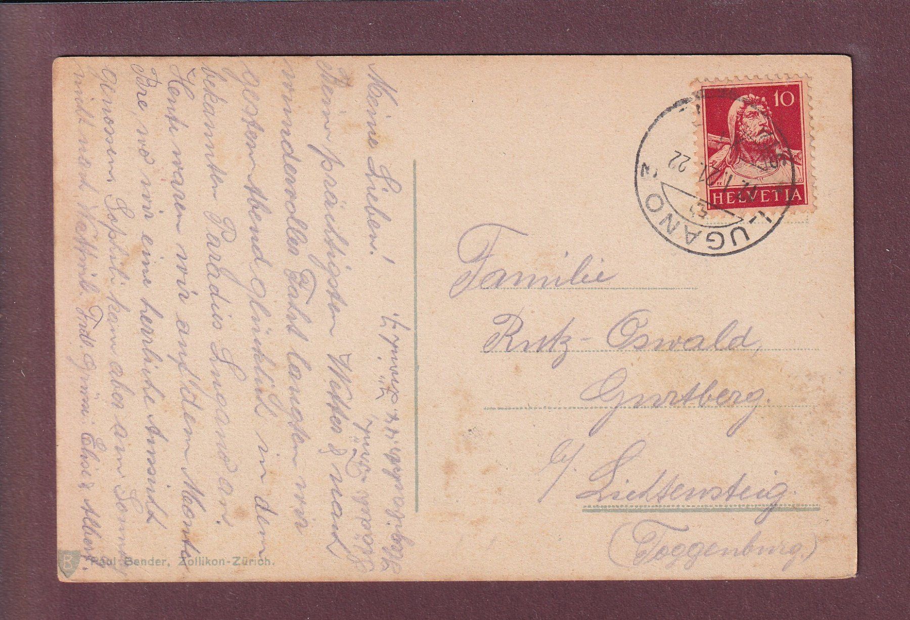 Ansichtskarten: ALBOGASIO - Giardino - 1921 – Gebraucht aus Pully von nicecards 1