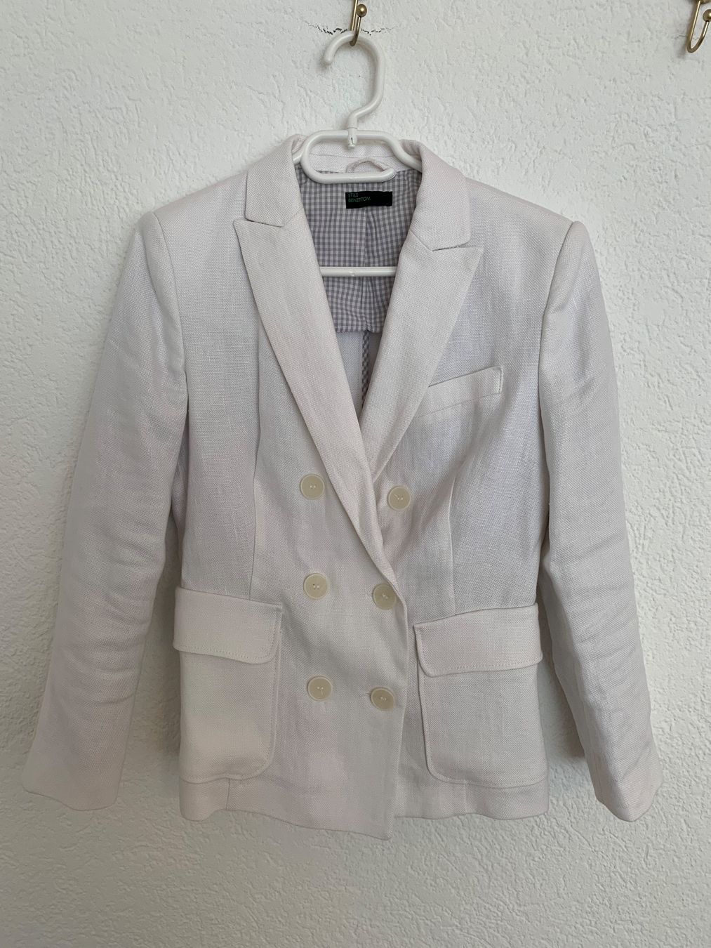 Benetton Giacche: 100% Leinen Benetton Blazer weiss Gr. S / M – Usato da Fislisbach venduto da KolibriSecondhand