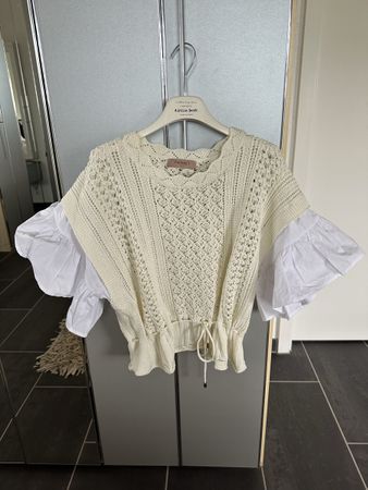 Twinset Häckel-Shirt, Gr. L, Rüschen-Ärmeln