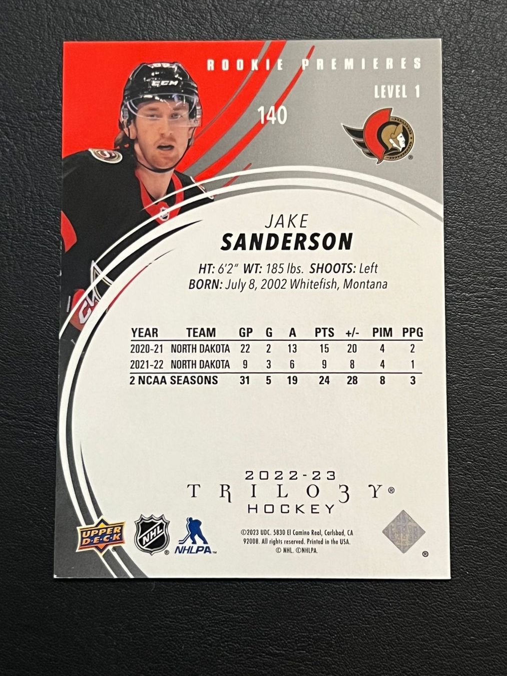 NHL Carte collezionabili: Jake Sanderson 2022 Trilogy Rookie Ottawa Senators – Nuovo (secondo la descrizione) da Möhlin venduto da SwissHockeyCards 1