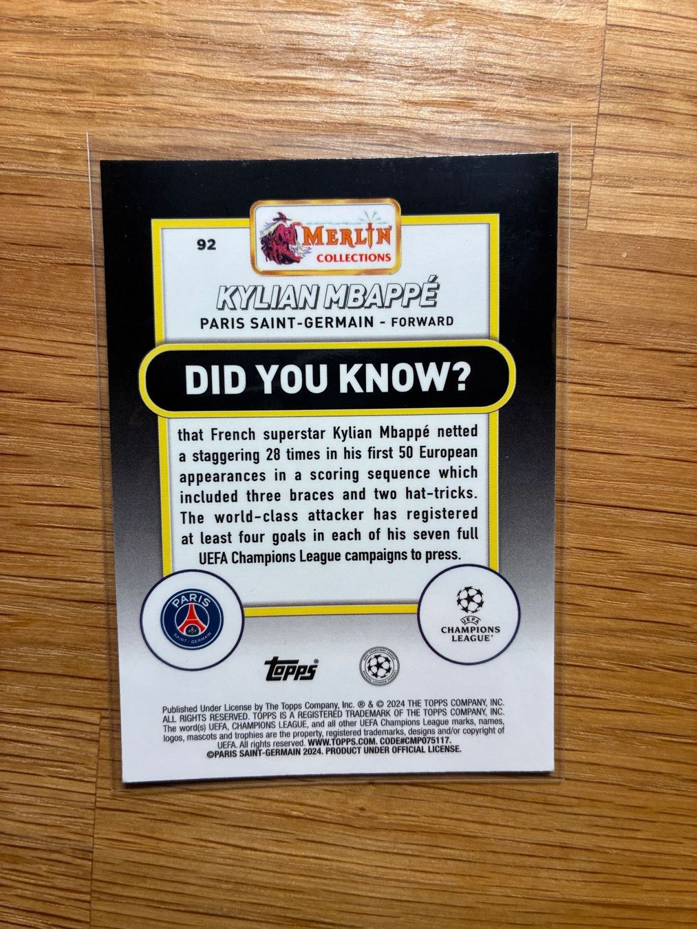 Topps Carte collezionabili: Topps Chrome Merlin Kylian Mbappe PSG Aqua – Usato da Wangenried venduto da Garagara 1