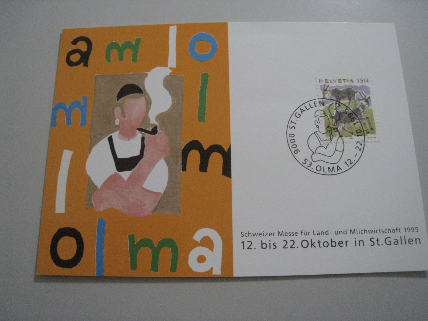 Cartoline postali: OLMA 1995 - Seltene Ansichtskarte der Schweizer Messe! – Usato da Aarwangen venduto da Pinsel7890