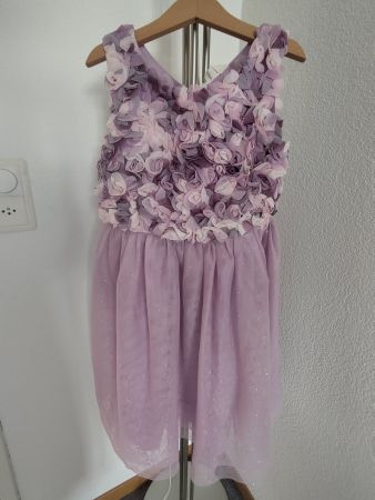 H&M Cocktailkleid lila mit Blumen und Glitzer Gr. 134