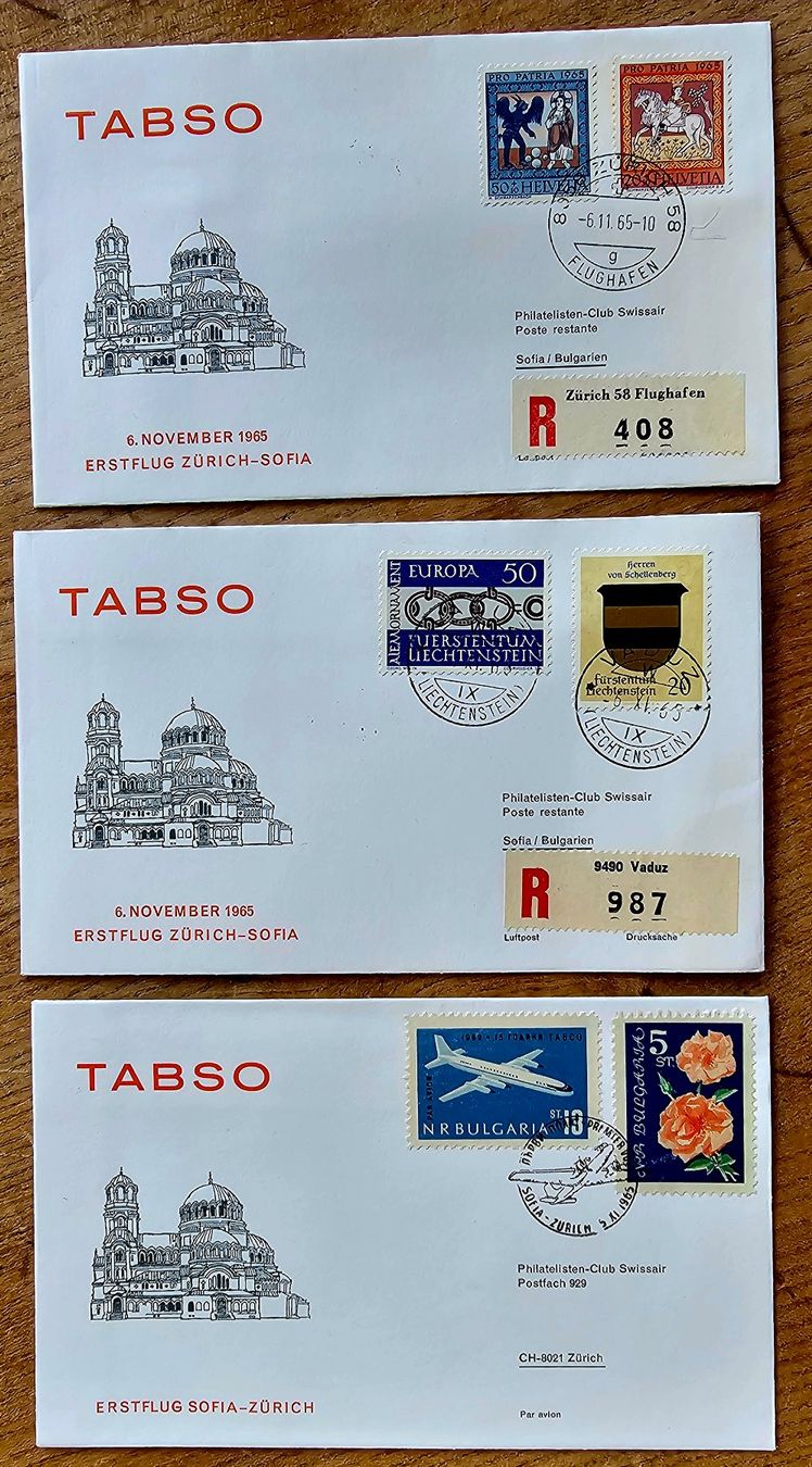 Tous les timbres: TABSO  - 3 Erstflug Briefe – D'occasion à Les Valettes par Nuba1