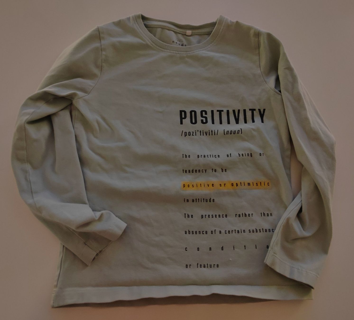 Name It Camicie, T-shirt & Polo: Langarmshirt name it, Gr. 116, hellgrün, "positivity" – Usato da Einsiedeln venduto da pattymary