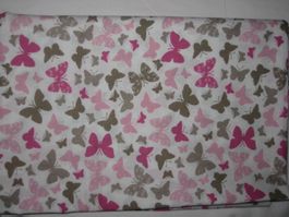 Baumwollstoff weiss mit pink/taupe Schmetterlingen