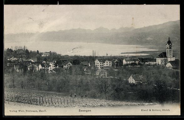Cartoline postali: AK Seengen, Dorf und See mit Kirche – Usato da Berlin venduto da bartko-reher