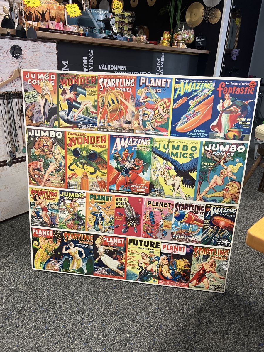 Comics: XXL Leinwandbild 100x100cm Vintage Comic – Gebraucht aus Rorschach von TrendyDeals