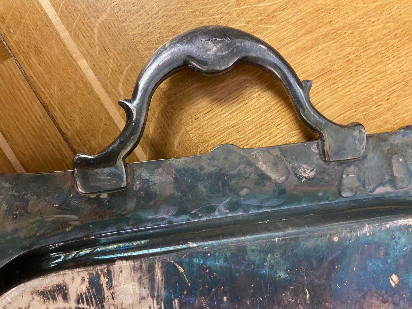 Servierplatten: Vintage Serviertablett, Silber, Rechteckig, mit Griffen – Gebraucht aus Lohn SH von Winter03 5