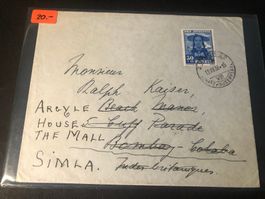 PJ Brief 1938 von Zürich nach Bombay, weitergeleitet Simla
