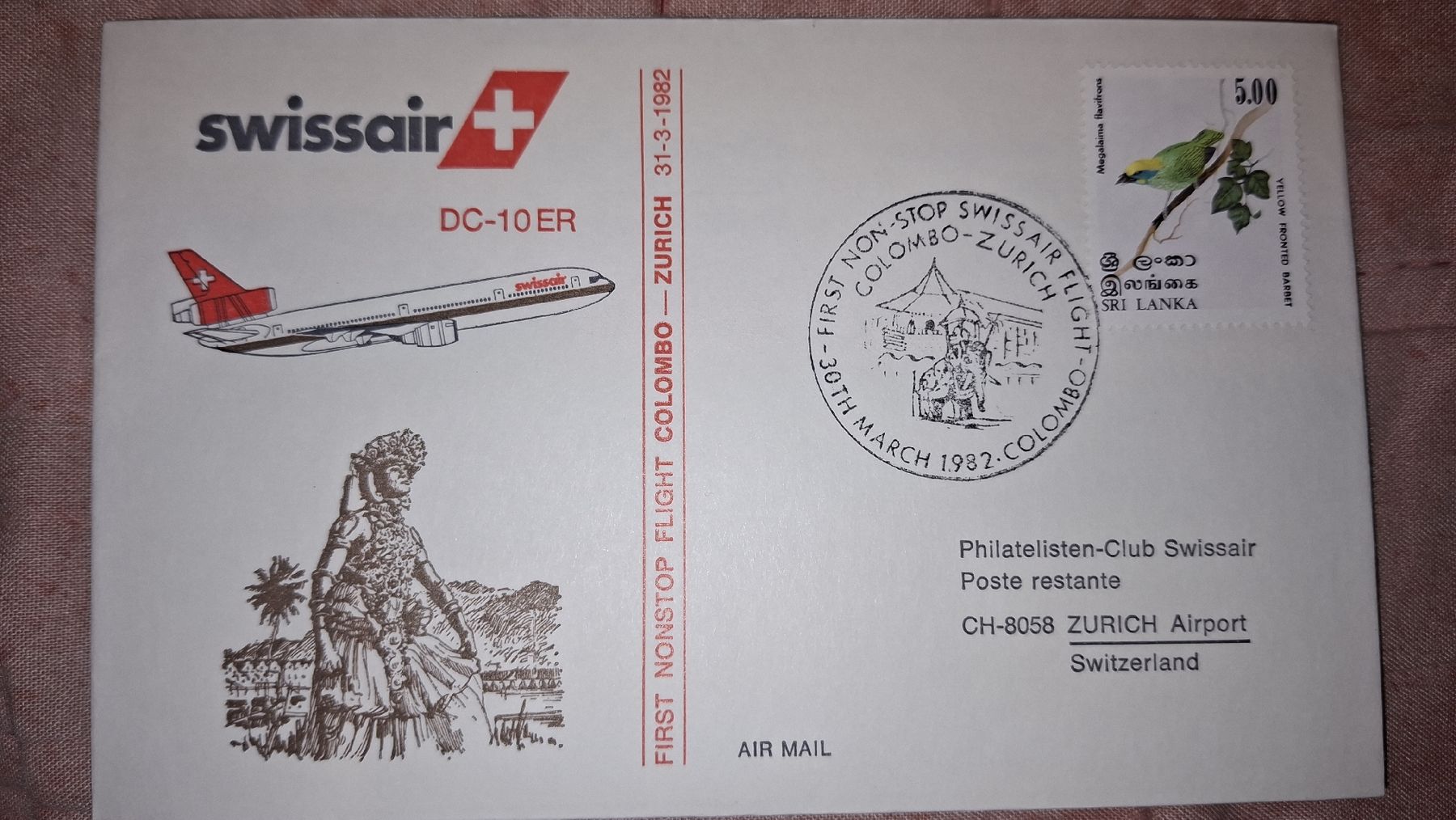 Tutti i francobolli: Swissair Zürich Colombo 30.03.1982 – Usato da Balgach venduto da SIMEON27