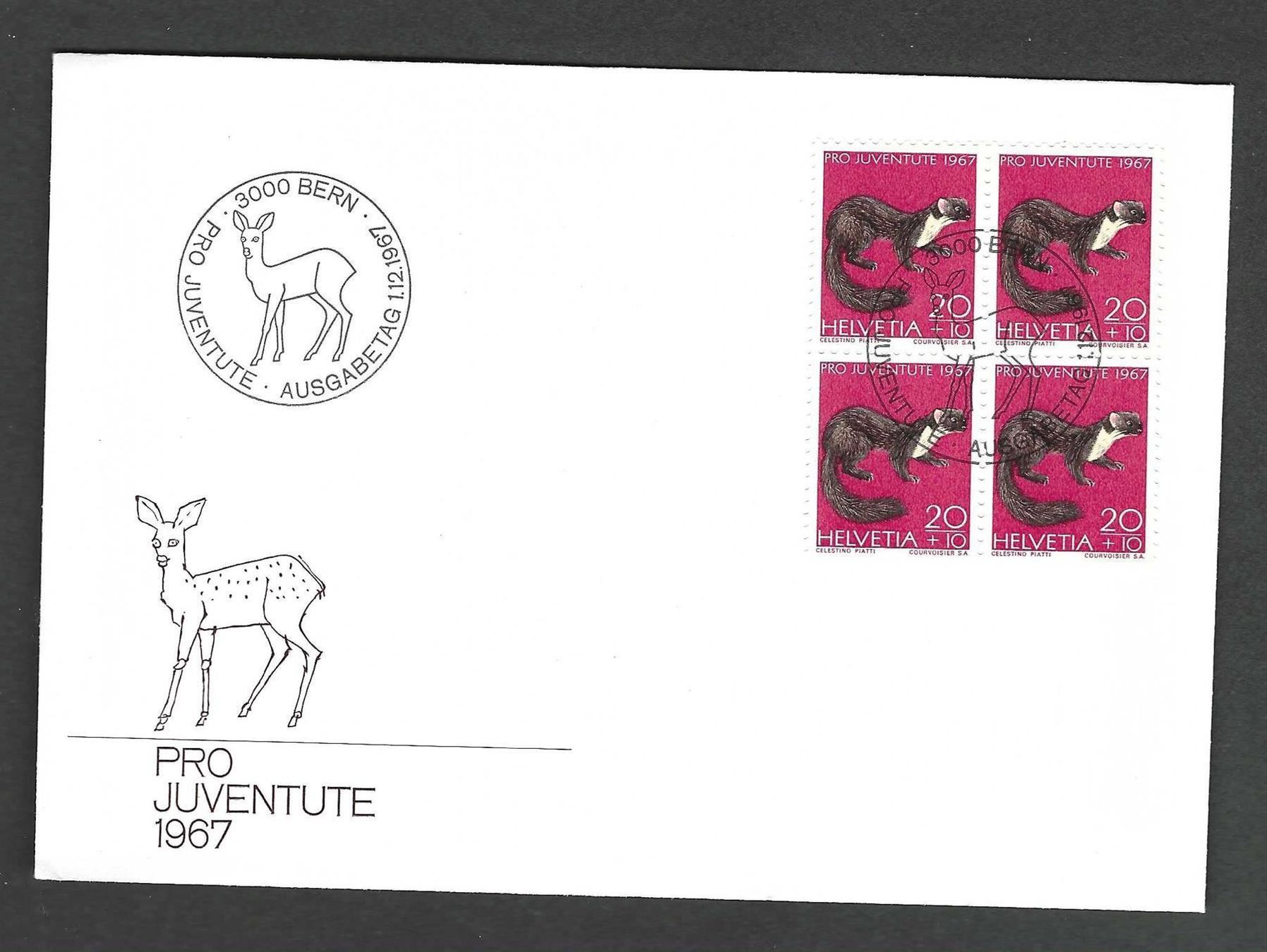 Tutti i francobolli: FDC Pro Juventute Viererblock 1967 – Usato da Koblenz venduto da Markenhimmel
