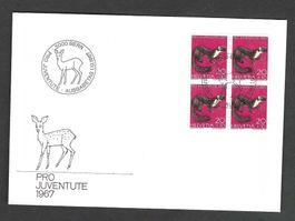 FDC Pro Juventute Viererblock 1967