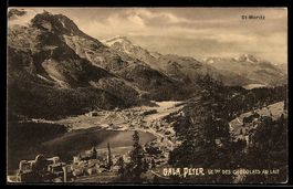 AK St-Moritz, Panorama mit See und Bergpanorama