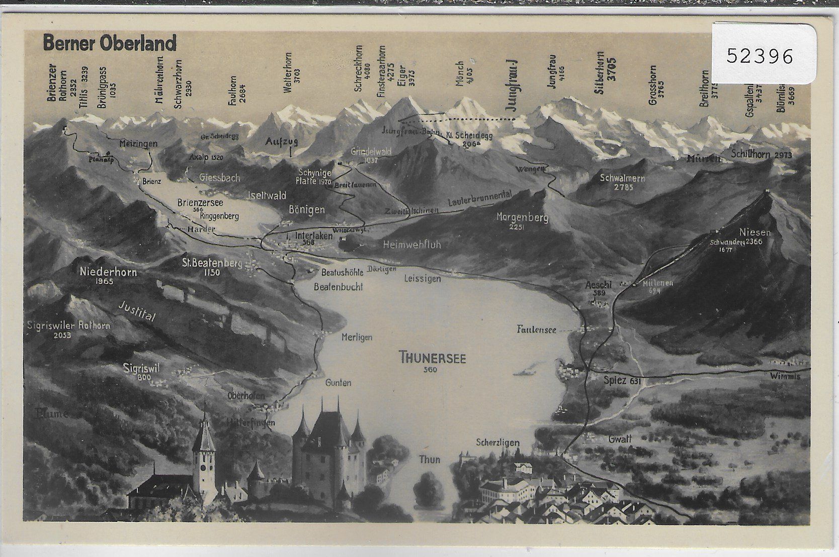 Cartoline postali: Thun - Thunersee - Panorama – Usato da Ettingen venduto da Kartenplanet