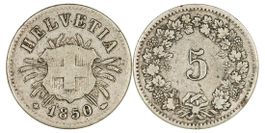 5 Rappen von 1850 (sehr schön). Ab 1.--