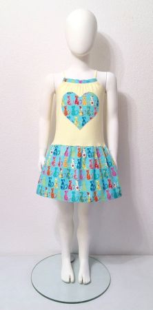 NEU Handmade Einzelstück 👉🏻 Kleid Katzen türkis gelb