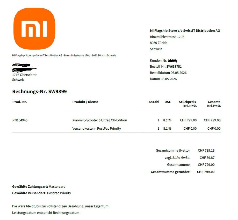 Xiaomi Kickboard: Xiaomi E-Scooter 6 Ultra Swiss Edition – Nuovo (secondo la descrizione) da Oberschrot venduto da cannihole 8