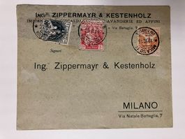 Italien 1915, Mi 120-22 auf Brief von Milano
