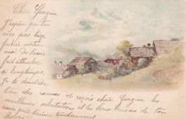 Vouga Genève - Aquarelle village dans les Alpes 1899