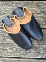 Babouches/Leder schwarz m/Einfassung-Gummisohle (39/39 1/2)