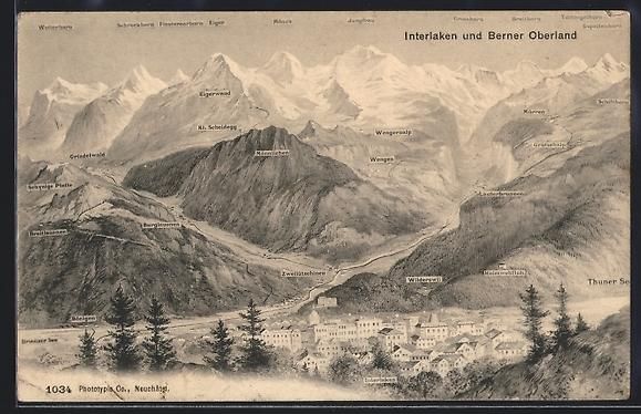 Cartes postales: Interlaken, Ortsansicht und Berner Oberl – D'occasion à Berlin par bartko-reher