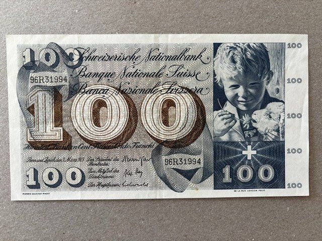 Banknoten: 100-Franken-Note von 1973 – Gebraucht aus Zürich von Lenine
