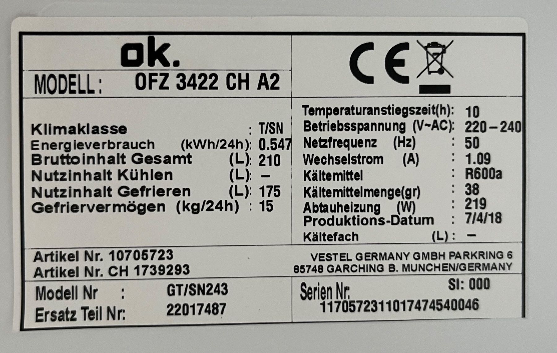 Congelatori: Freistehender Gefrierschank 175l - 2 Fächer + 4 Schubladen – Usato da Zürich venduto da Garlicpress 9