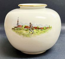 Vase Langenthal 1948 weiss Dekor farbig handgemalt Gold Rand
