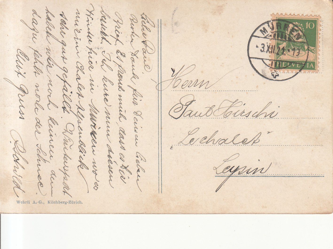 Cartoline postali: Mürren 1921 – Usato da Bürglen TG venduto da StampGraf 1