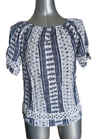 Weisses Top mit blauem Muster, Gr. S